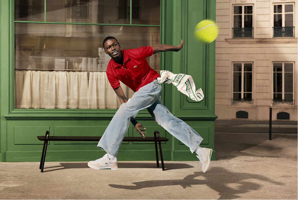 Man in red lacoste shirt