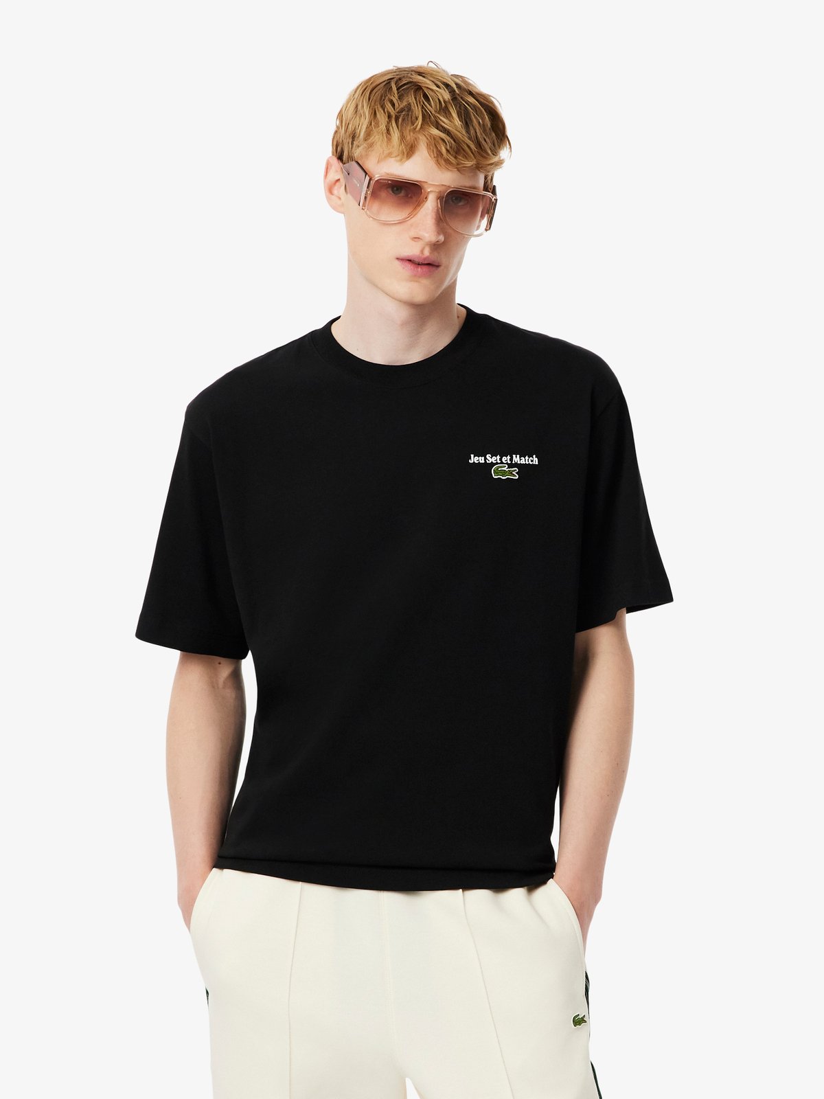 Loose Fit Heavy Jersey Printed T-shirt Black | Lacoste Australia