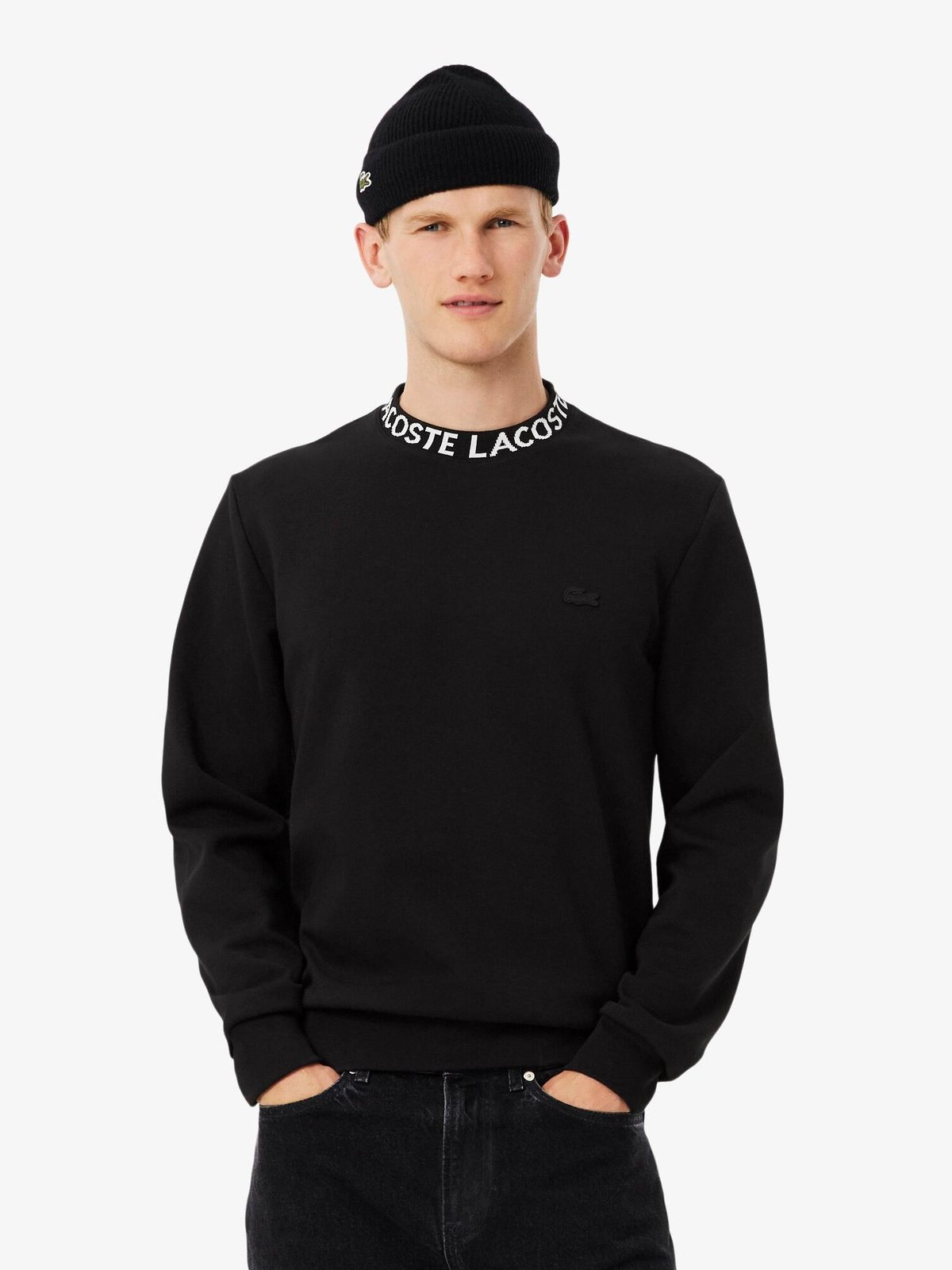 Lacoste Jacquard Branded Jersey Sweatshirt Black | Lacoste Australia