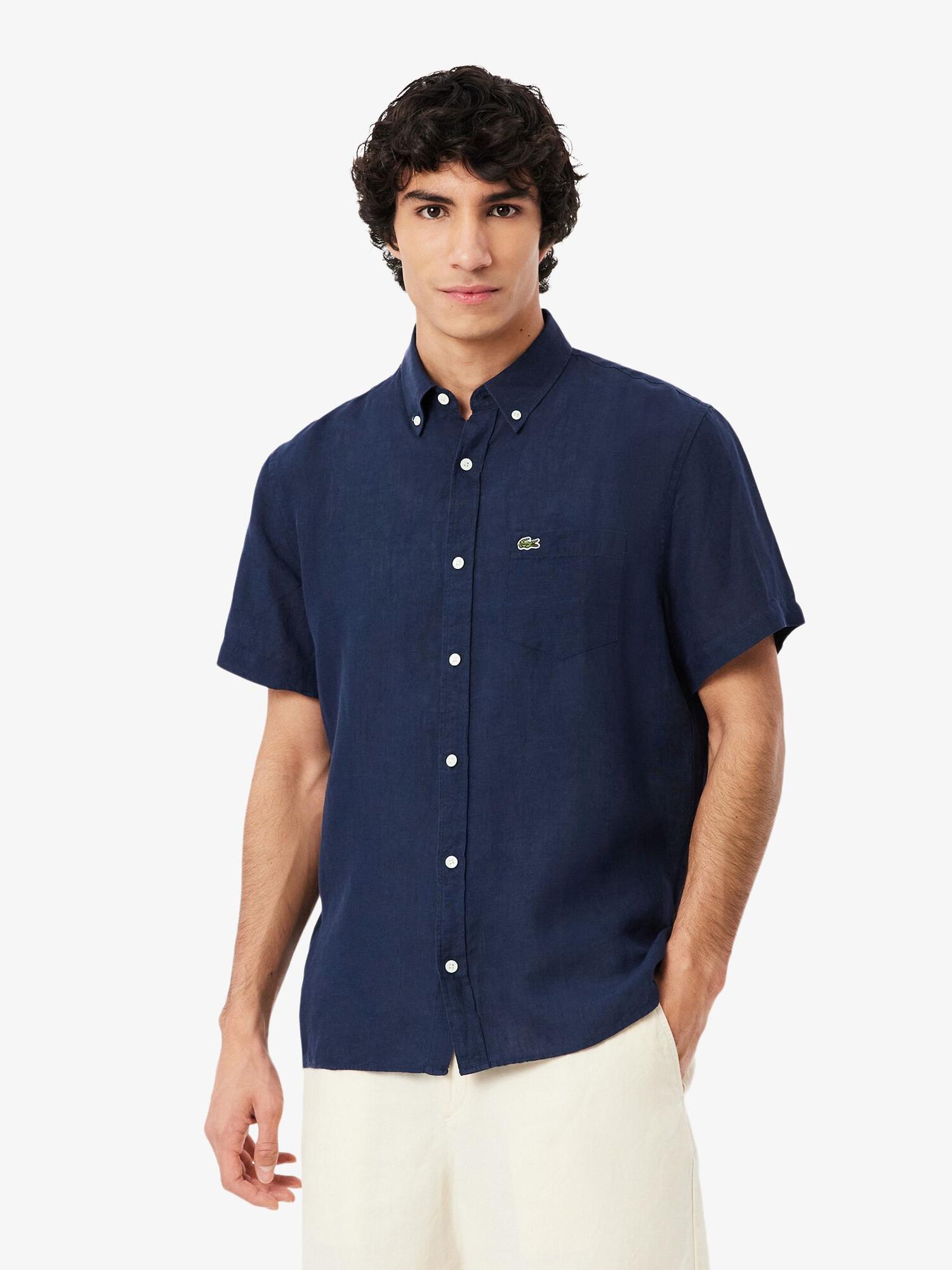 Lacoste Short Sleeved Linen Shirt Navy Lacoste Australia Lacoste Short Sleeved Linen Shirt Navy Lacoste Australia