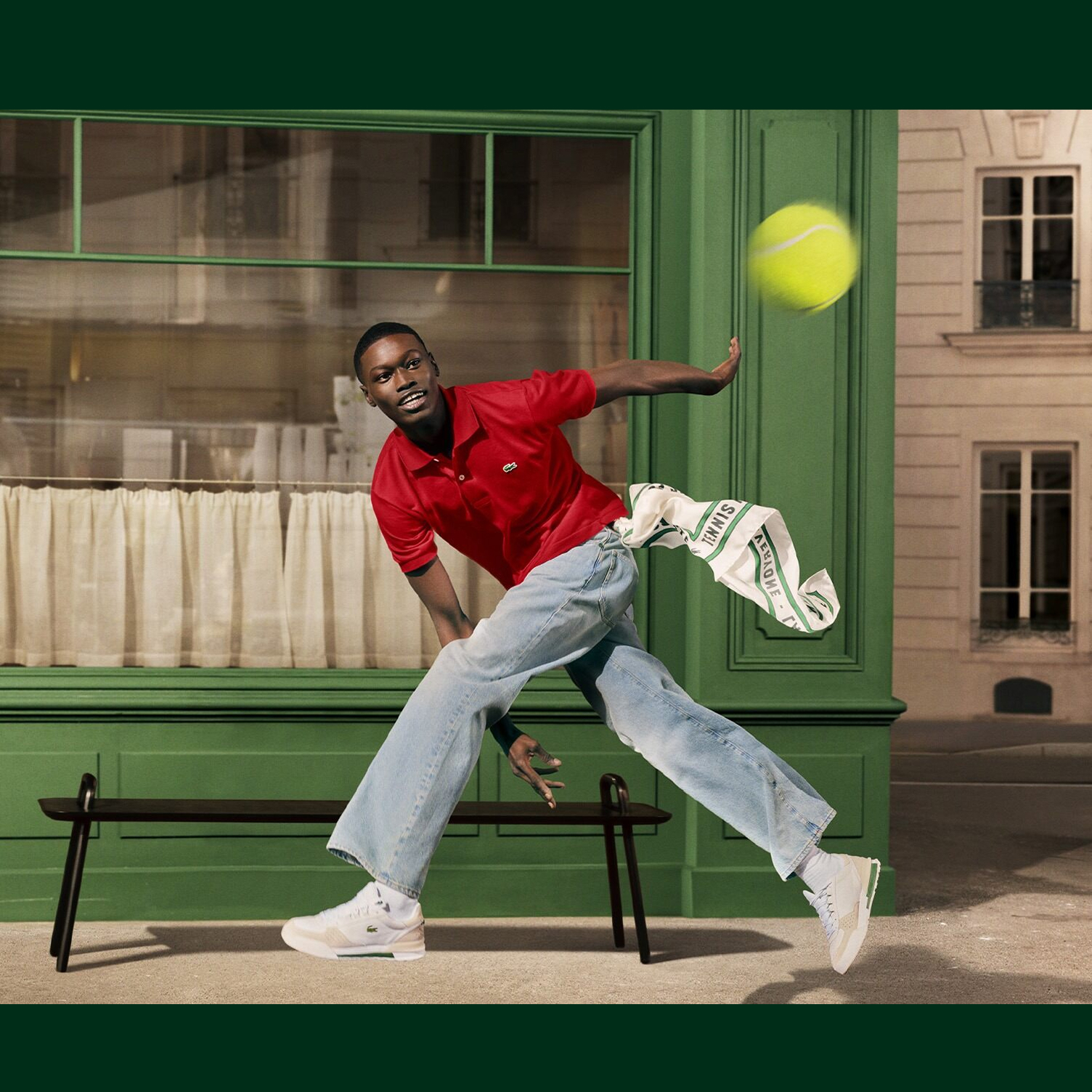 Man in red lacoste shirt