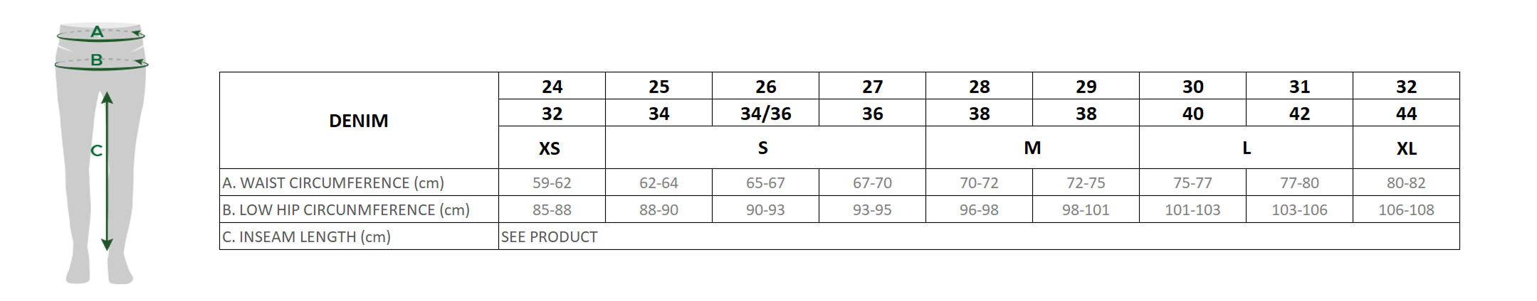 lacoste clothing size guide - denim and jeans