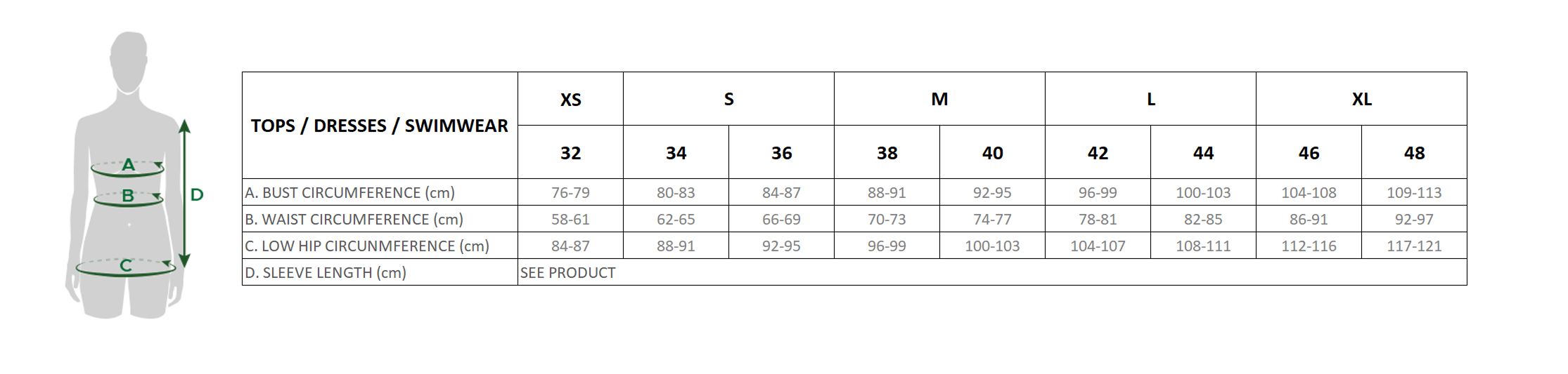 lacoste clothing size guide - womens tops and dresses
