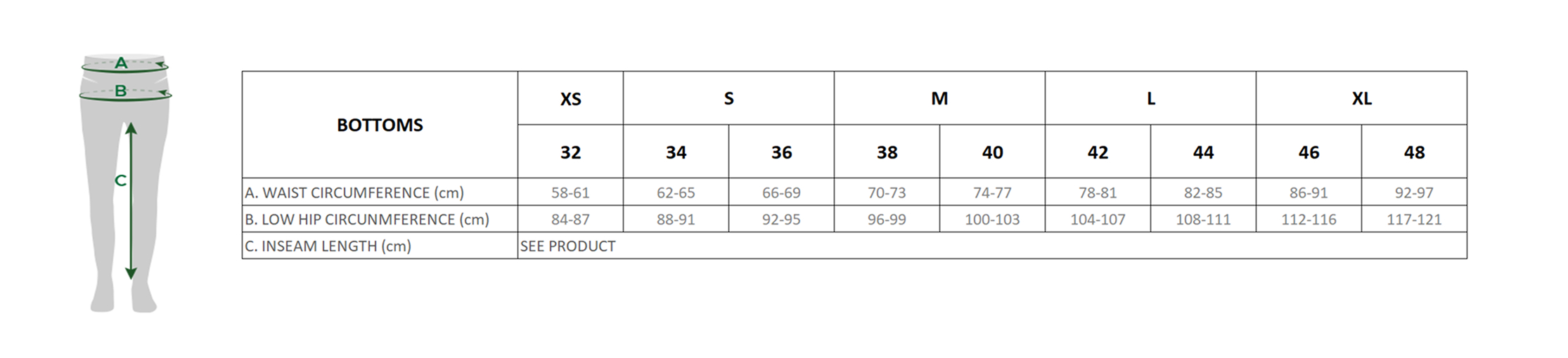 lacoste womens size guide - womens bottoms and pants
