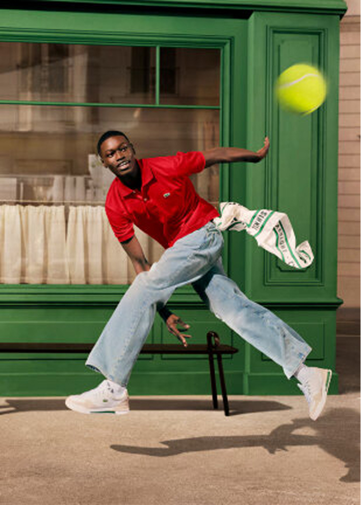 Man in red lacoste shirt