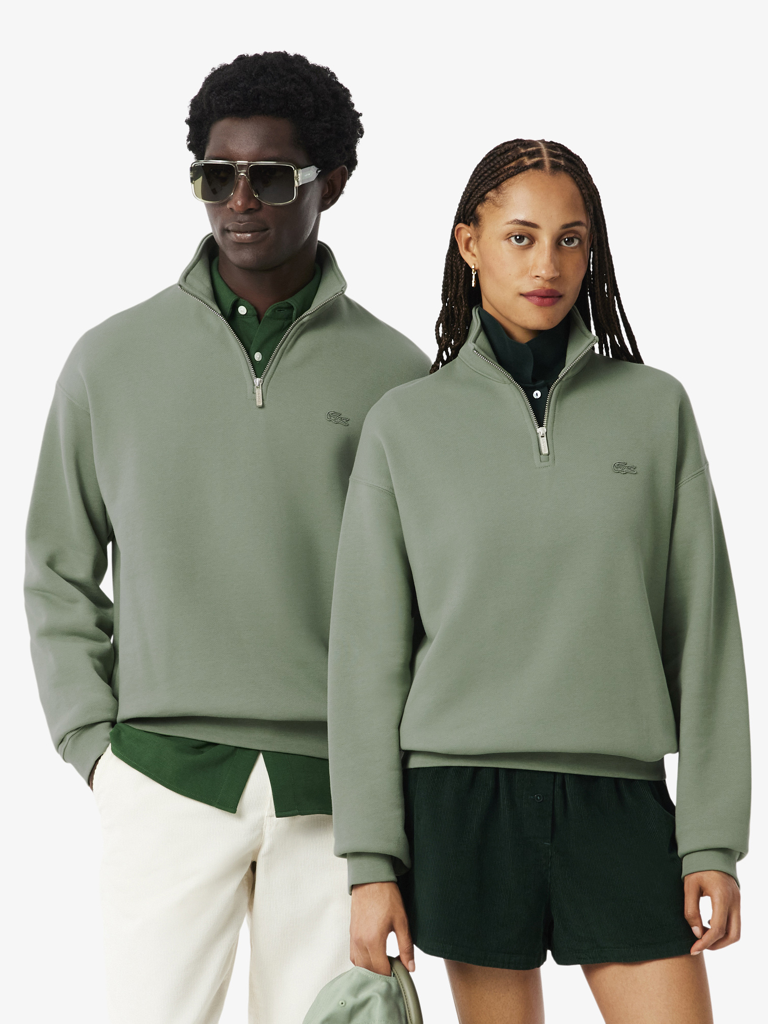 Lacoste Heavy Fleece Zipper Neck Sweatshirt Thyme | Lacoste Australia