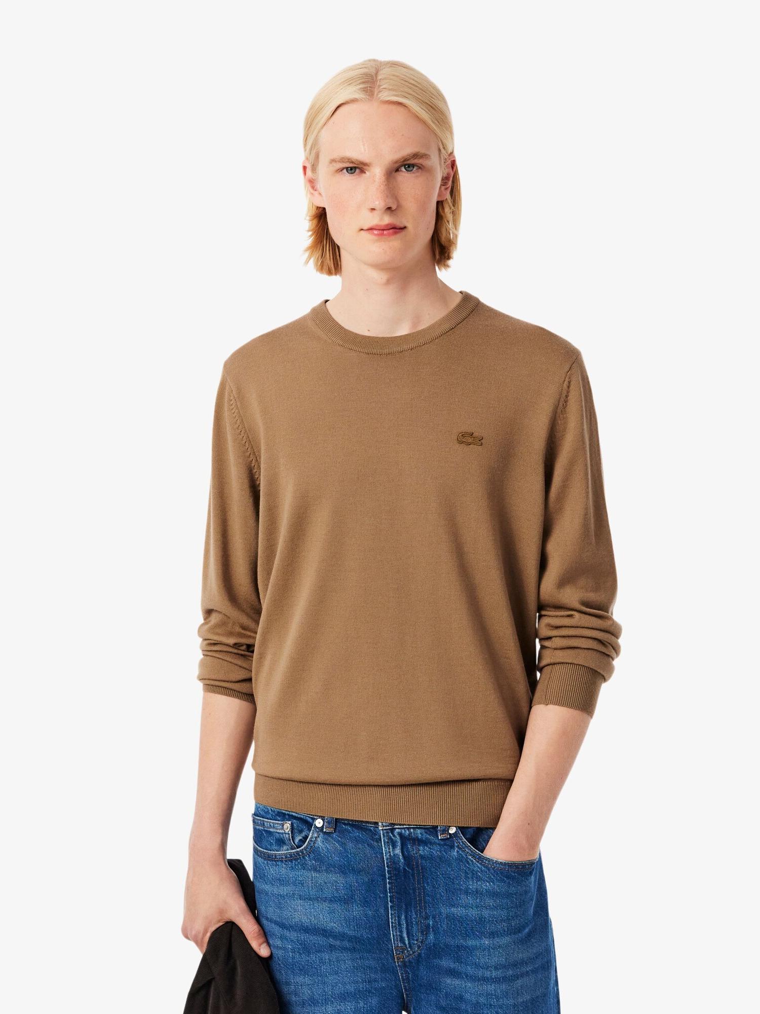Merino Wool Crew Neck Sweater Brown | Lacoste Australia