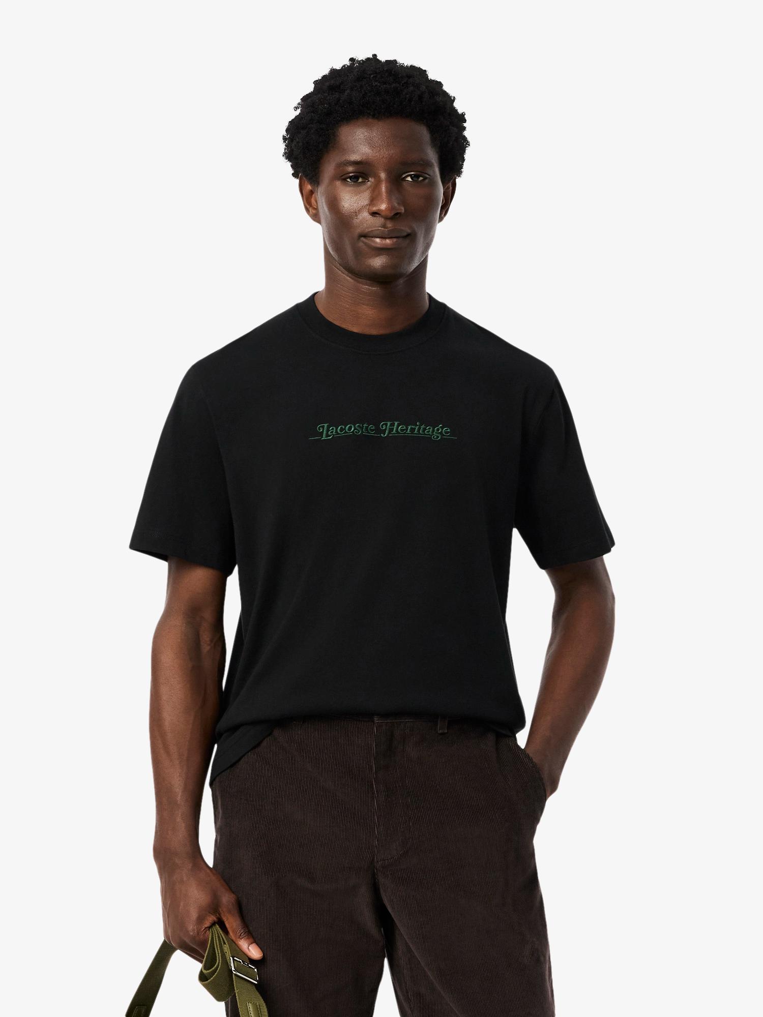 T*i様 BASEMARK Embroidery Asymmetry Tee Embroidered Cotton T-shirt Black | Lacoste Australia