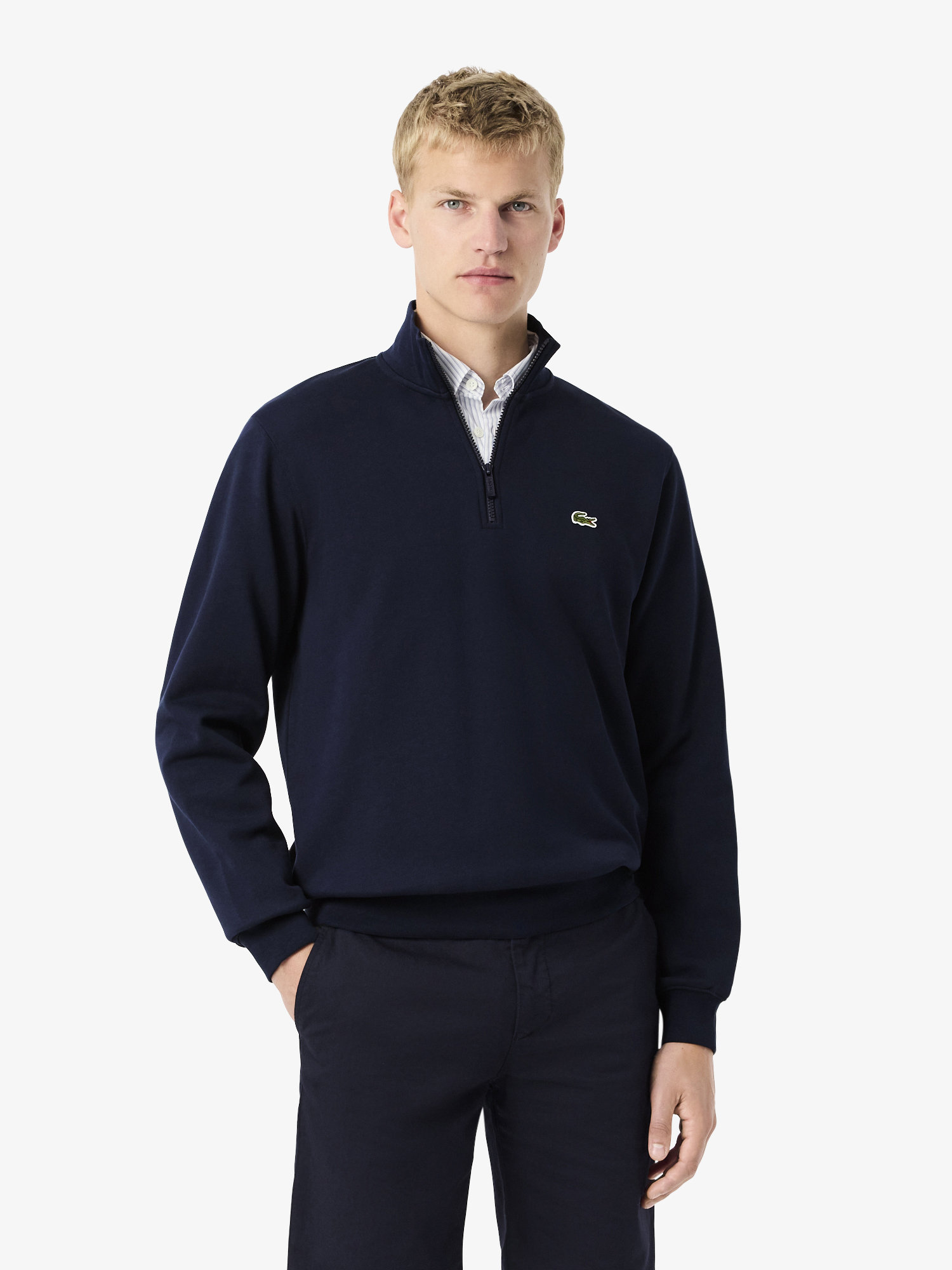 High Neck Zipped Fleece Sweatshirt Navy Blue | Lacoste Australia