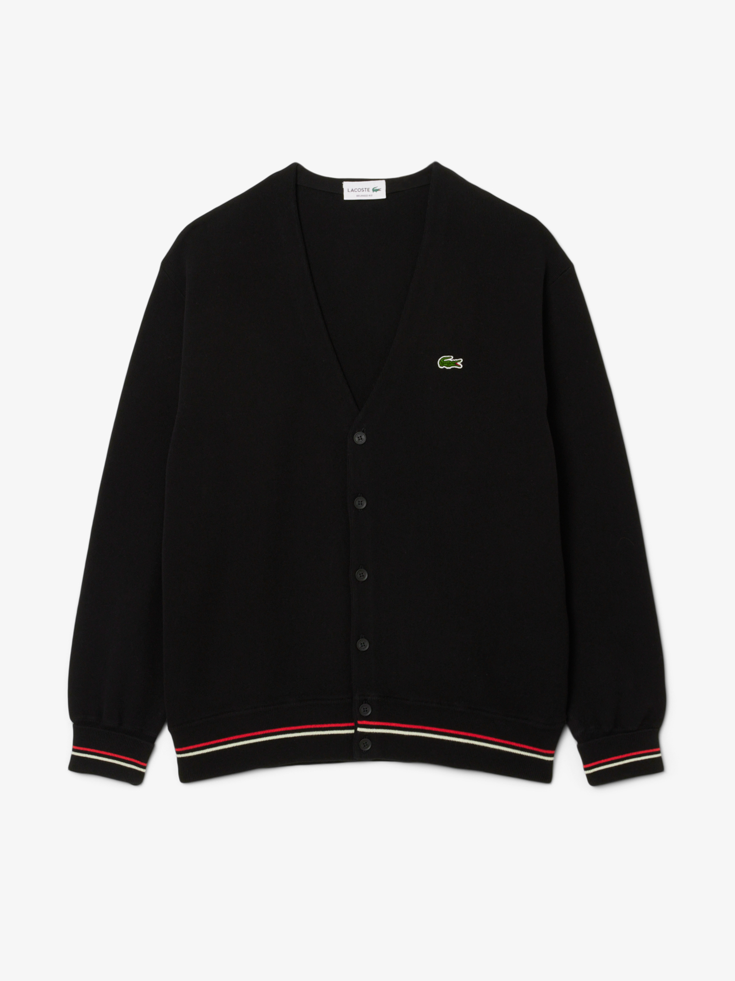Relaxed Fit Stripe Detail Cotton Cardigan Black / Red / White