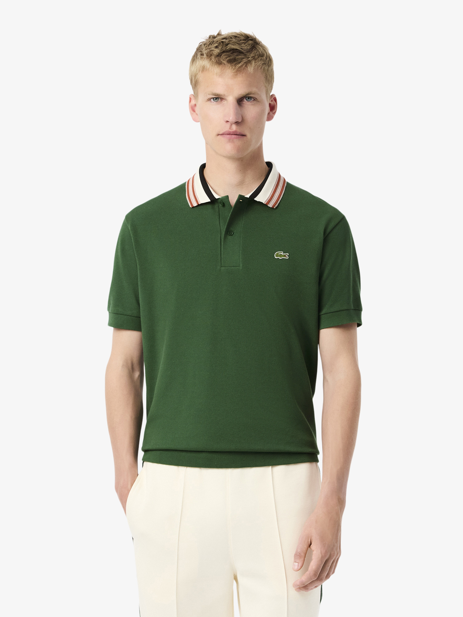 LACOSTE Golficickers Polo shirt グリーン French Made Classic Fit Stripe Collar Polo Shirt Green | Lacoste