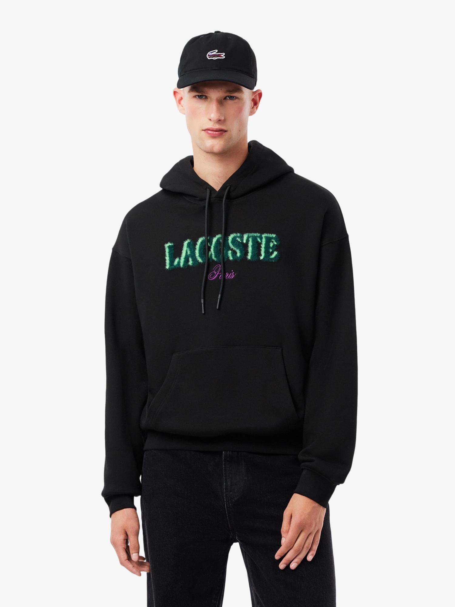 Loose Fit Embroidered Hoodie Black | Lacoste Australia