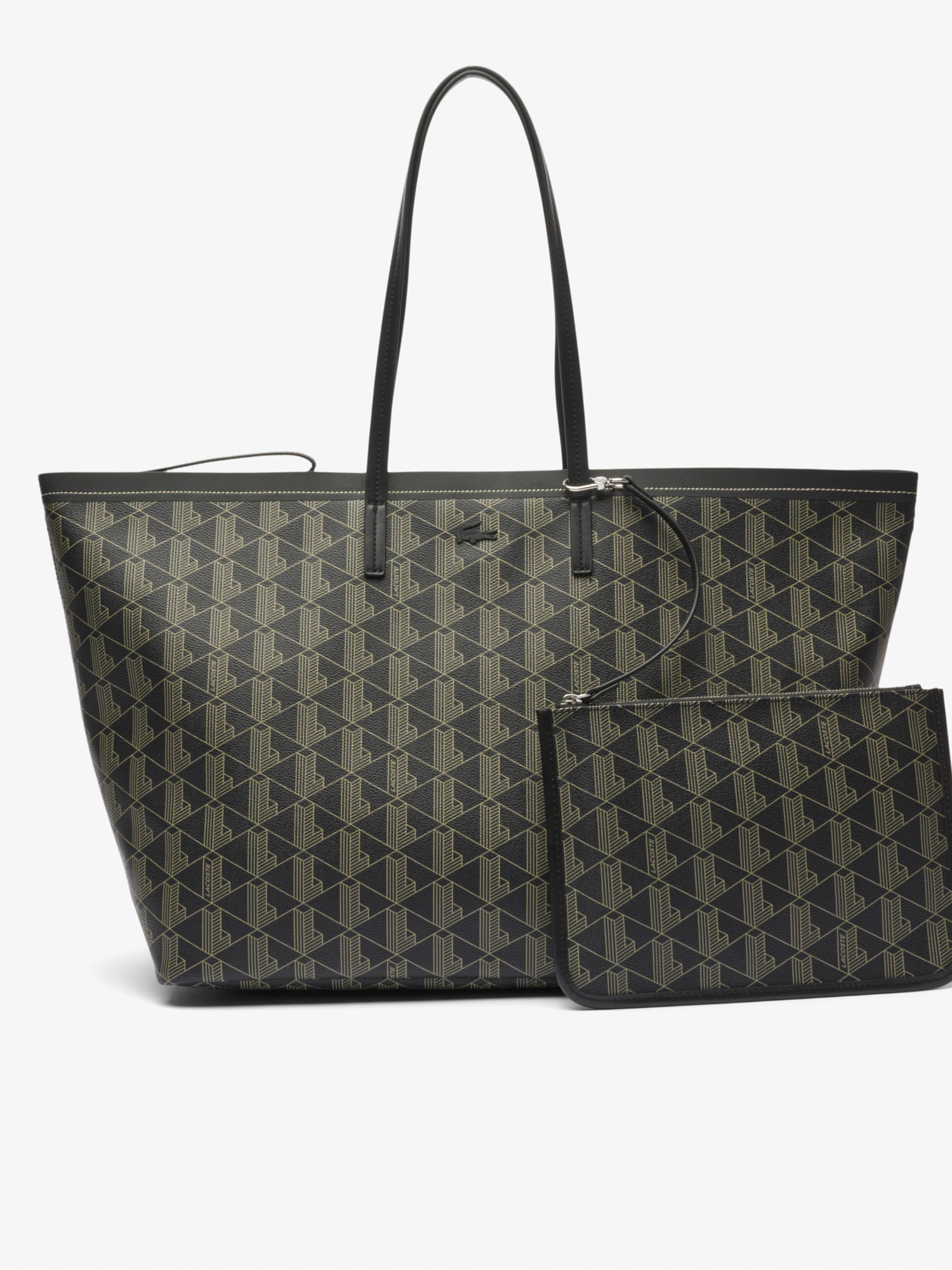 XL Zely Grained Tote with Pouch Mono Noir Beige | Lacoste Australia
