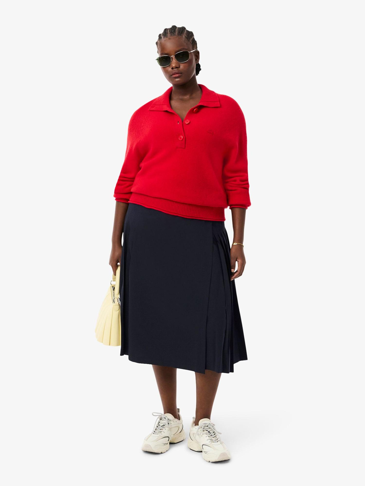 Lacoste Pleated Wool Midi Wrap Skirt Abysm | Lacoste Australia