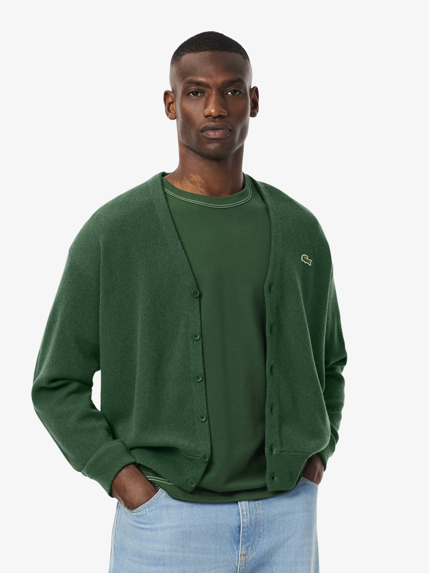 Relaxed Fit Wool Cardigan Green | Lacoste Australia