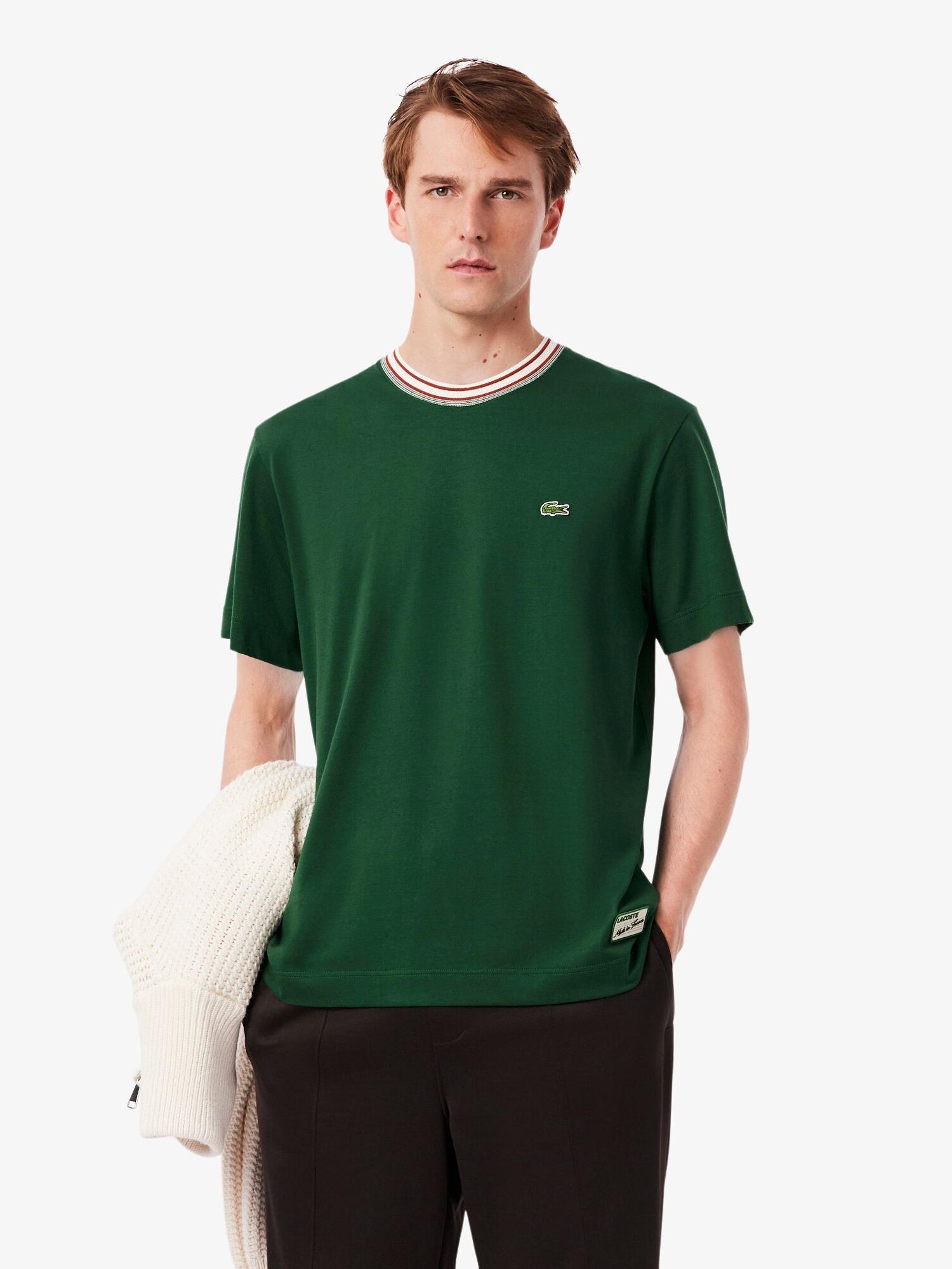 Lacoste French Made Stripe Neck T-shirt Green | Lacoste Australia