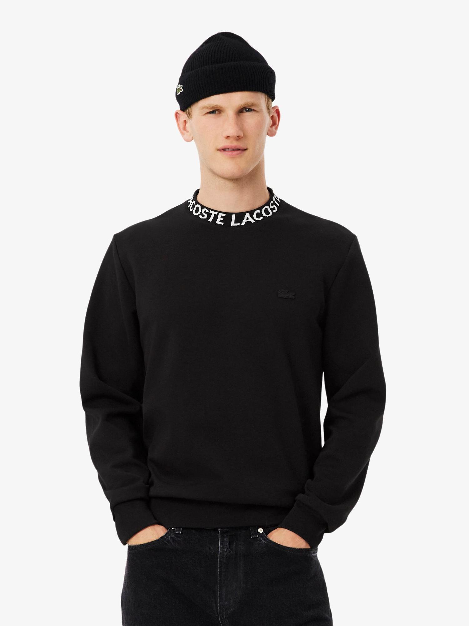 Lacoste Jacquard Branded Jersey Sweatshirt Black | Lacoste Australia