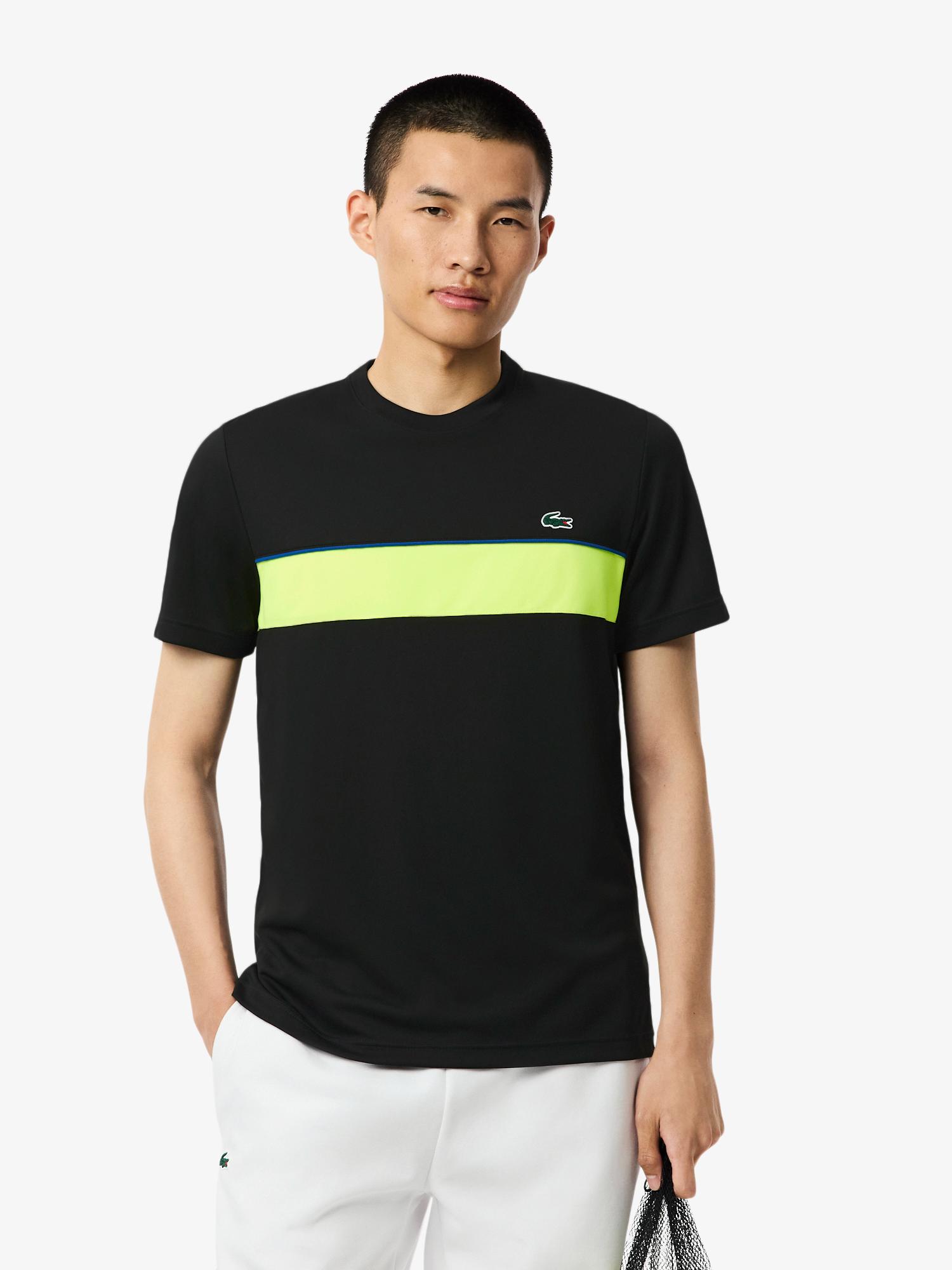 Ultra Dry Printed Tennis T-shirt Black/Fluo Yellow | Lacoste Australia